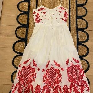 Gorgeous white midi dress with red embroidery